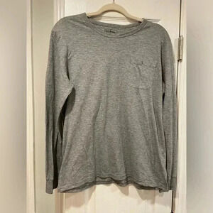 L.L. Bean Men’s Slightly Fitted Long Sleeve Gray Cotton Tee Shirt Pocket Size S